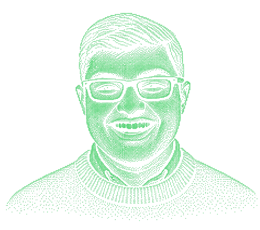 Dot-matrix portrait of Muneeb Ata